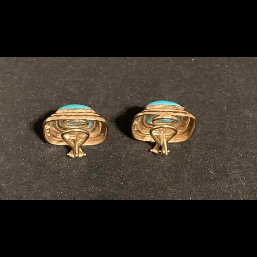 13.4 gram 14 kyg Persian Turquoise  ( MAZ )Earrings. - Picture 4 of 5